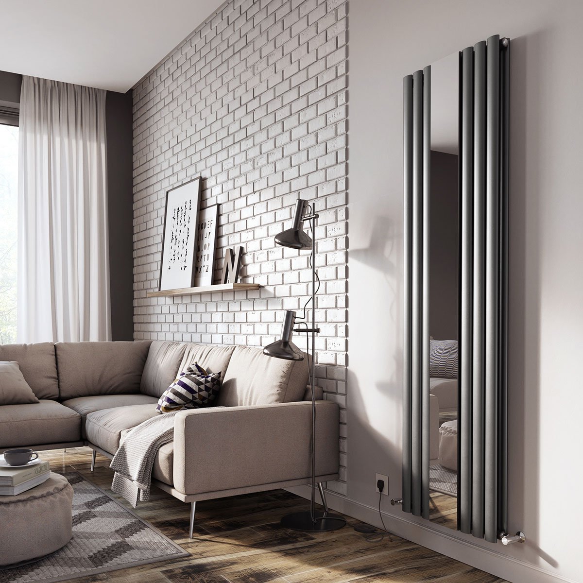 Corex Grey Vertical Mirror Radiator 1800x500mm
