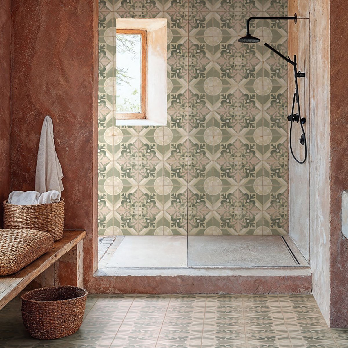 Rome Sage Matt Porcelain Patterned Tile 223x223mm
