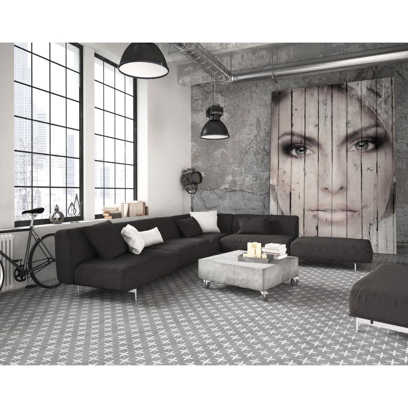 Potton Grey Pattern Ceramic Tile 450x450mm