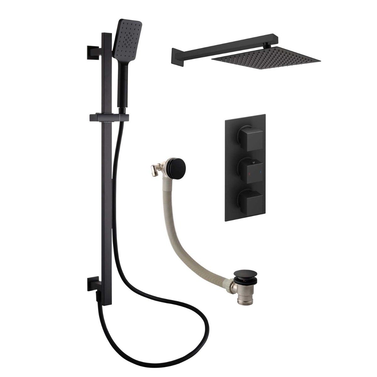 Zena Matt Black Square Triple Outlet Shower Pack