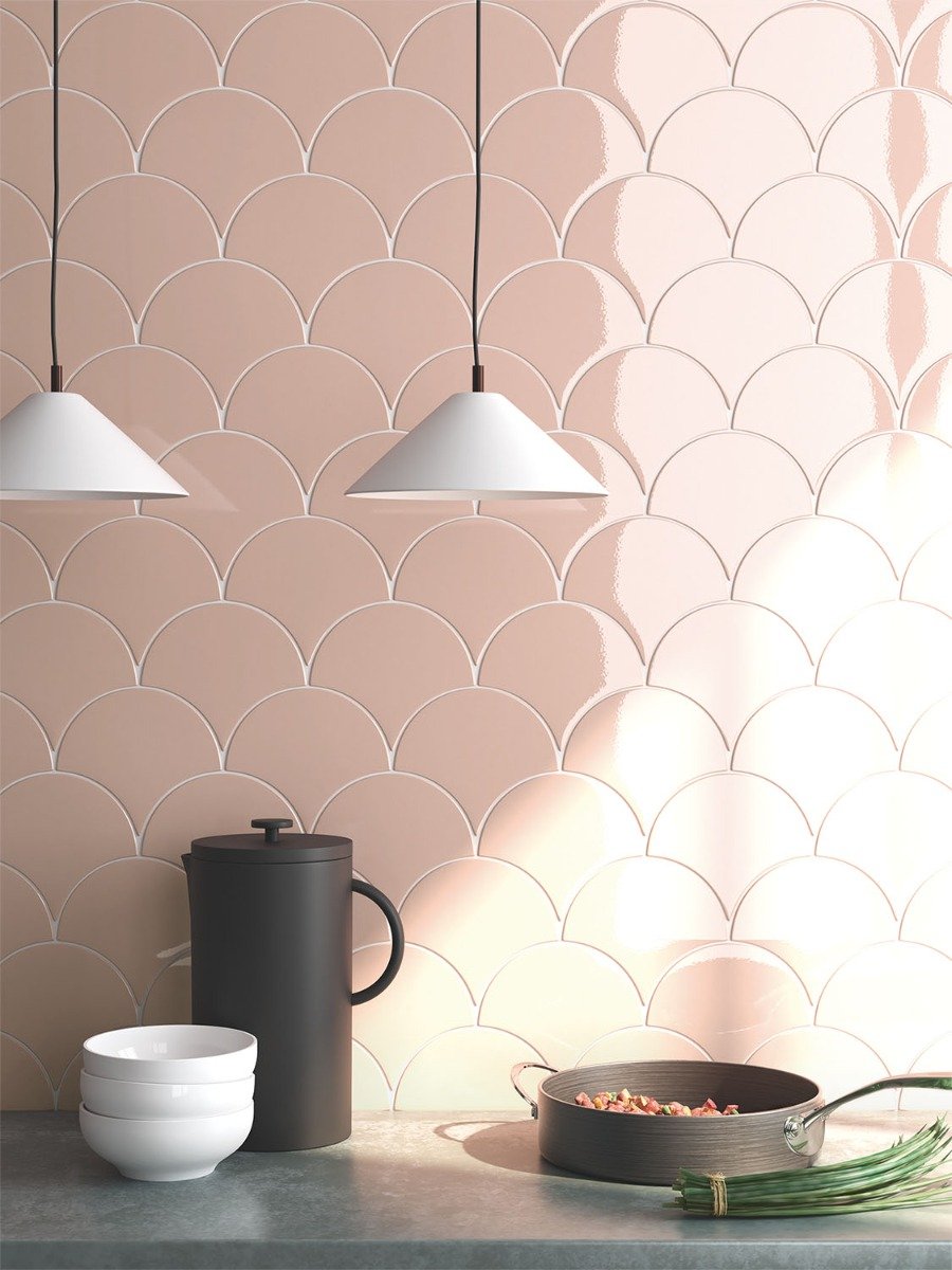 Pescara Ceramic Pink Fan Tile 150x134mm