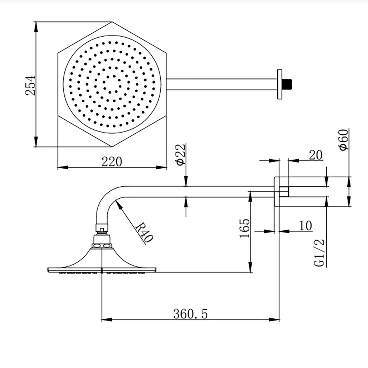 Adonis Gold Dual Outlet Concealed Valve with Shower Head & Slide Rail