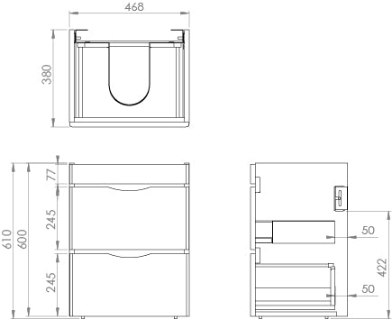 Saneux INDIGO 50cm 2 Drawer Wall Mounted Unit - Gloss White & Dove Grey