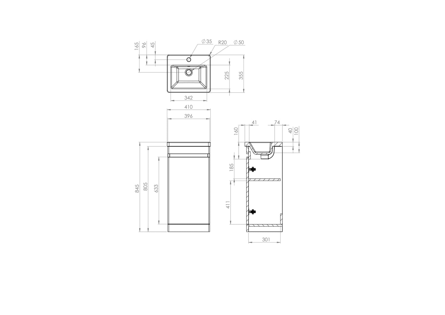 Saneux AIR 40cm and 60cm 1-2 Door Floor Standing and Wall Mounted Units