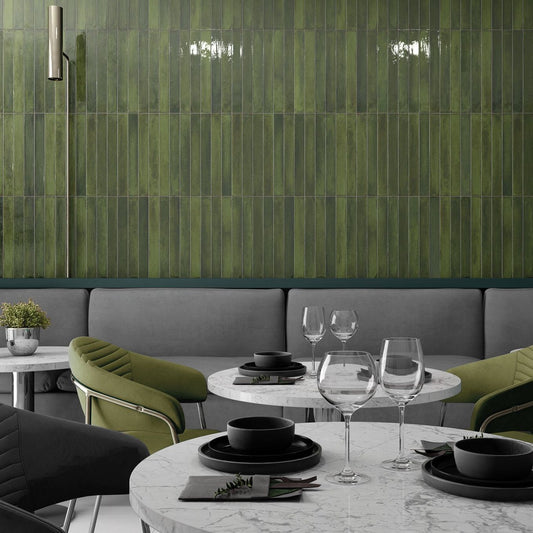 Capri Green Gloss Ceramic Brick Tile 400x50mm