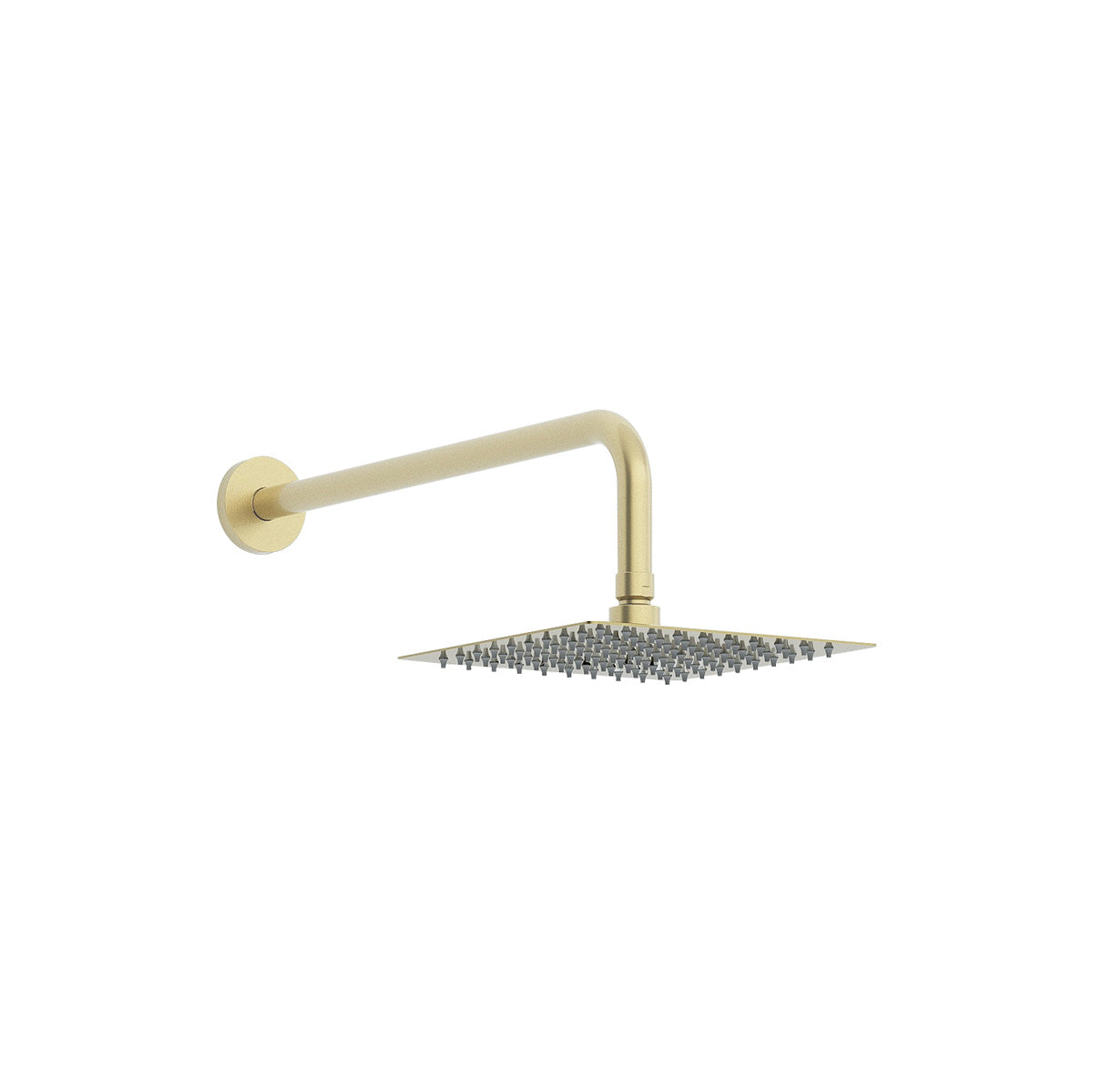 200mm stainless steel square slimline showerhead and design brass shower arm in Brushed Brass