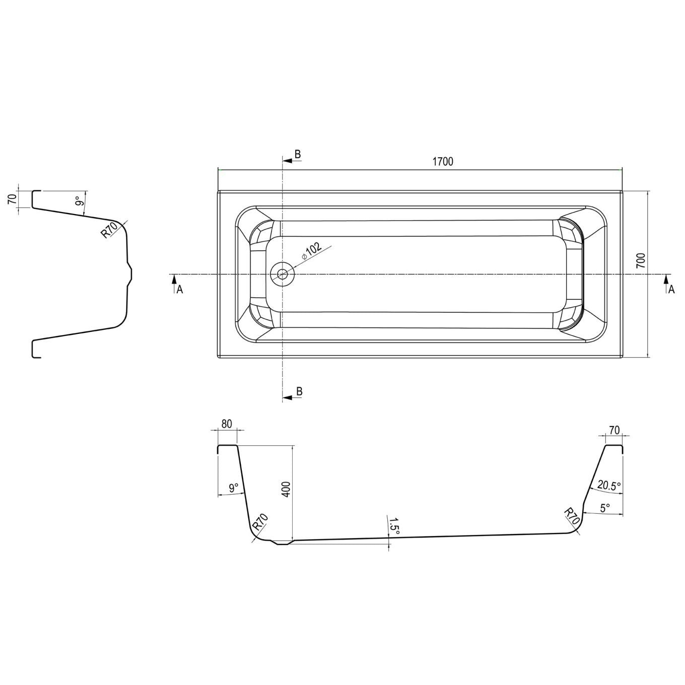 Guana Single Ended Super Strong Reinforced Acrylic Bath 1700x700mm