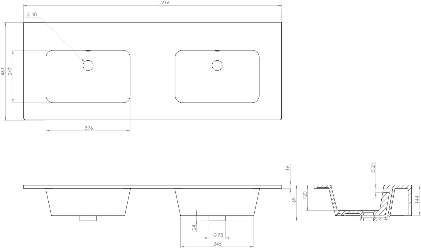 Saneux UNI 120cm Wall Mounted Unit with 2 Drawer and 4 Drawer Options