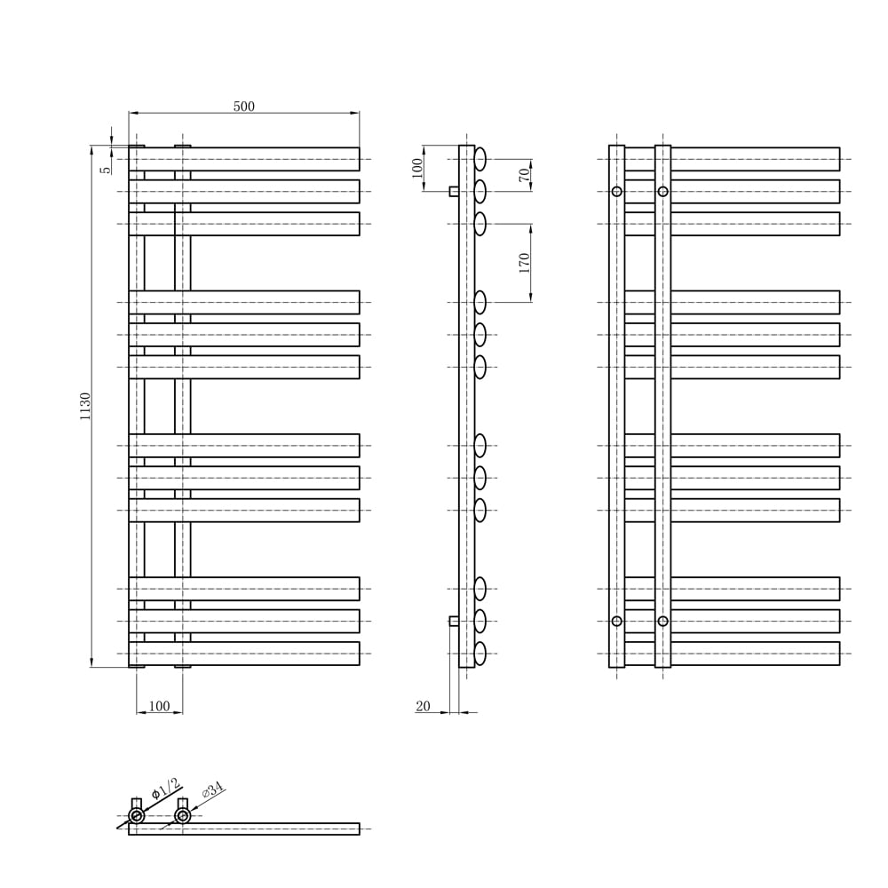 Rayner Grey Designer Heated Towel Rail 1130x500mm