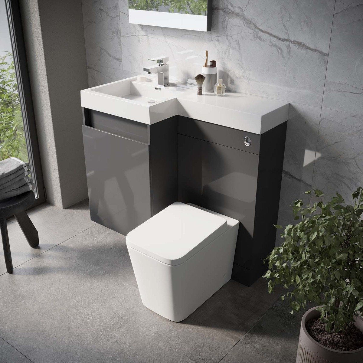 Summers Titanium Grey Left Hand Combination Vanity Basin and WC Unit 900mm