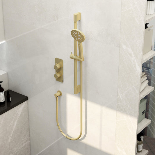 Ravine single outlet concealed thermostatic valve with adjustable multifunction handset in Brushed Brass