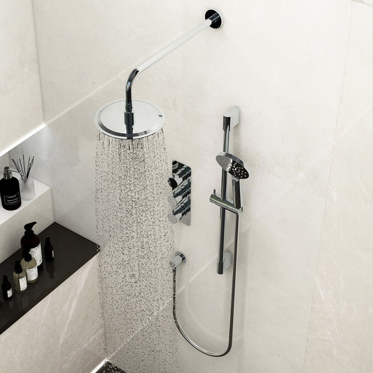 Ravine 3 handle, dual diverter concealed thermostatic valve with adjustable and 200mm fixed heads in Chrome