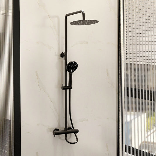 Ravine cool touch, easy fix, thermostatic shower set with fixed overhead shower and multifunction adjustable handset in matt black