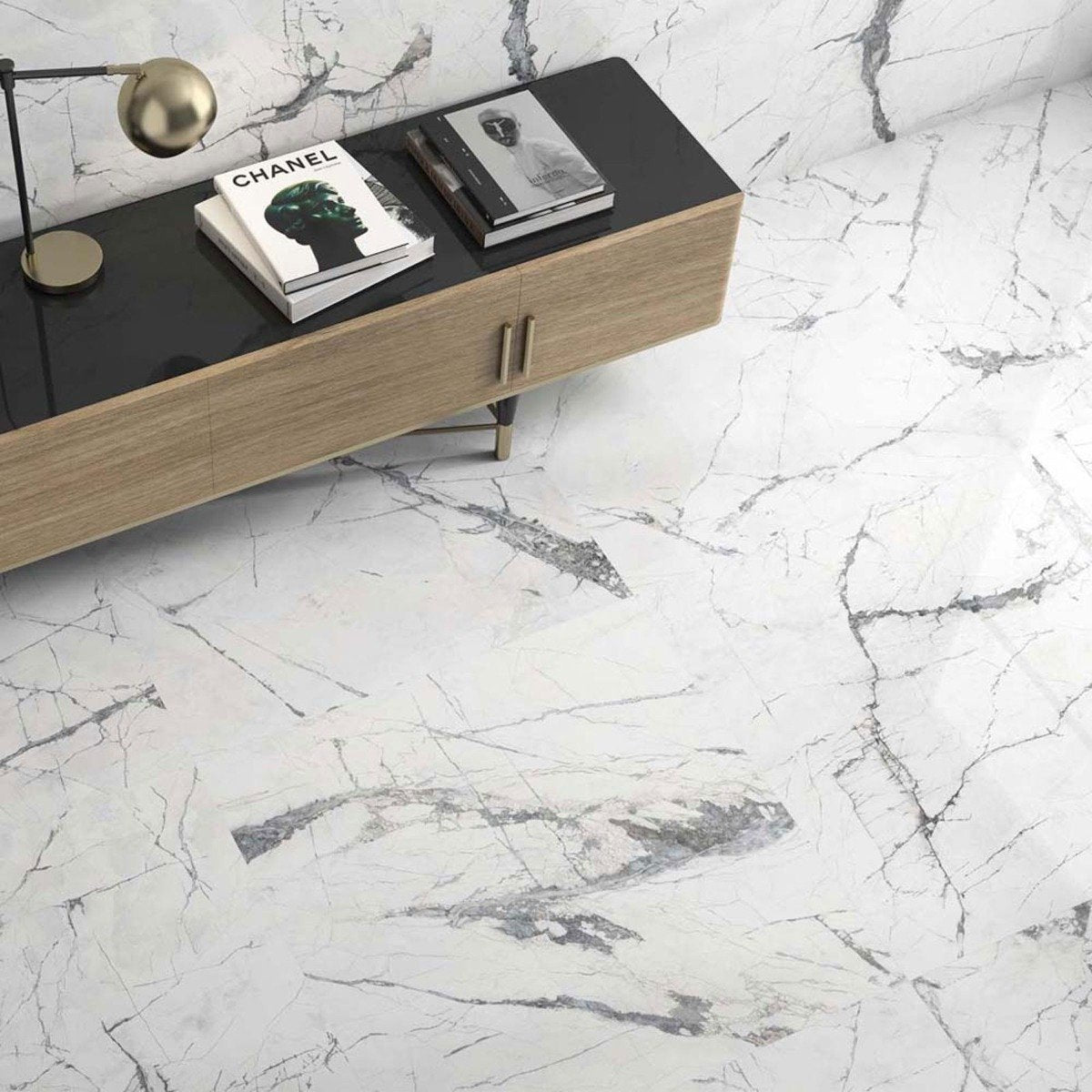 Kelto White Marble Gloss Porcelain Tile 600x1200mm