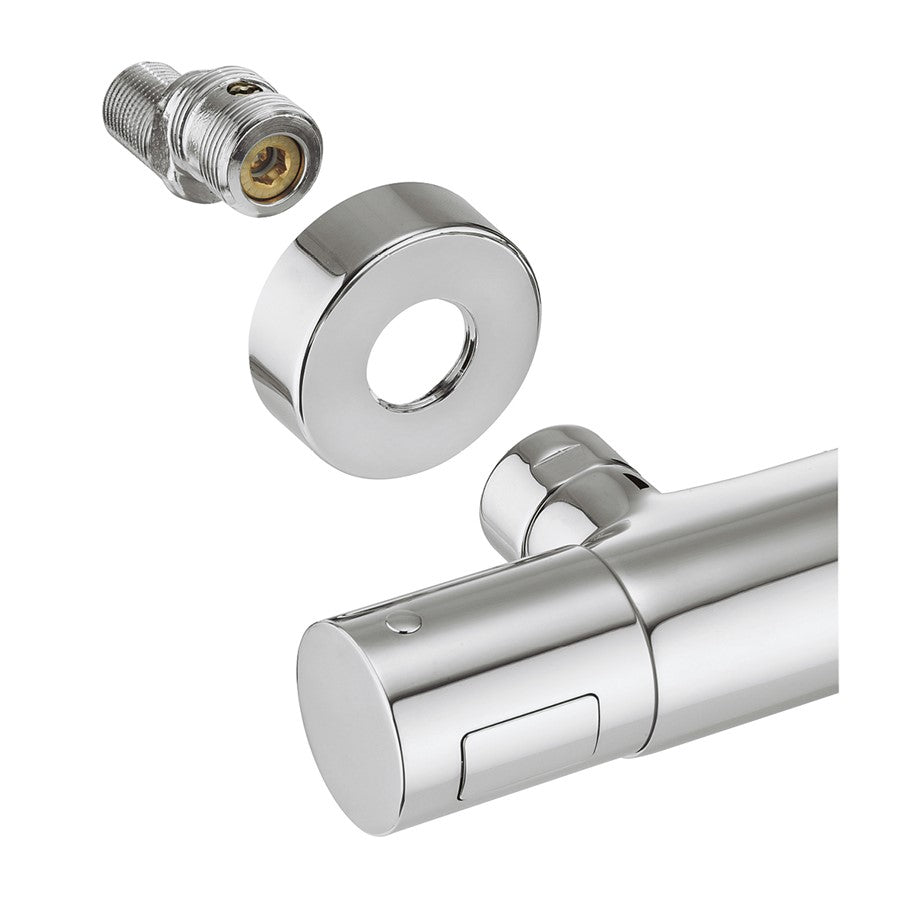 Exposed thermostatic shower unions with integrated shutoff