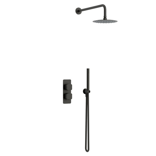Quadro 2 handle dual diverter shower pack with round accessories in Matt Black