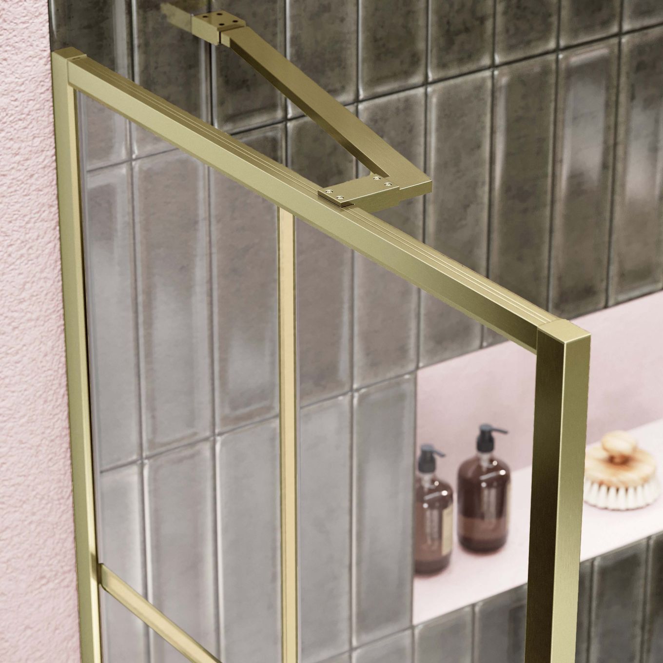 Amien Brushed Gold Shower Screen Angled Support Bar 480mm