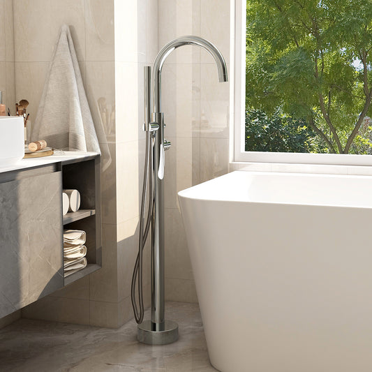 Ravine floor standing bath shower mixer in Chrome with Hose and handset