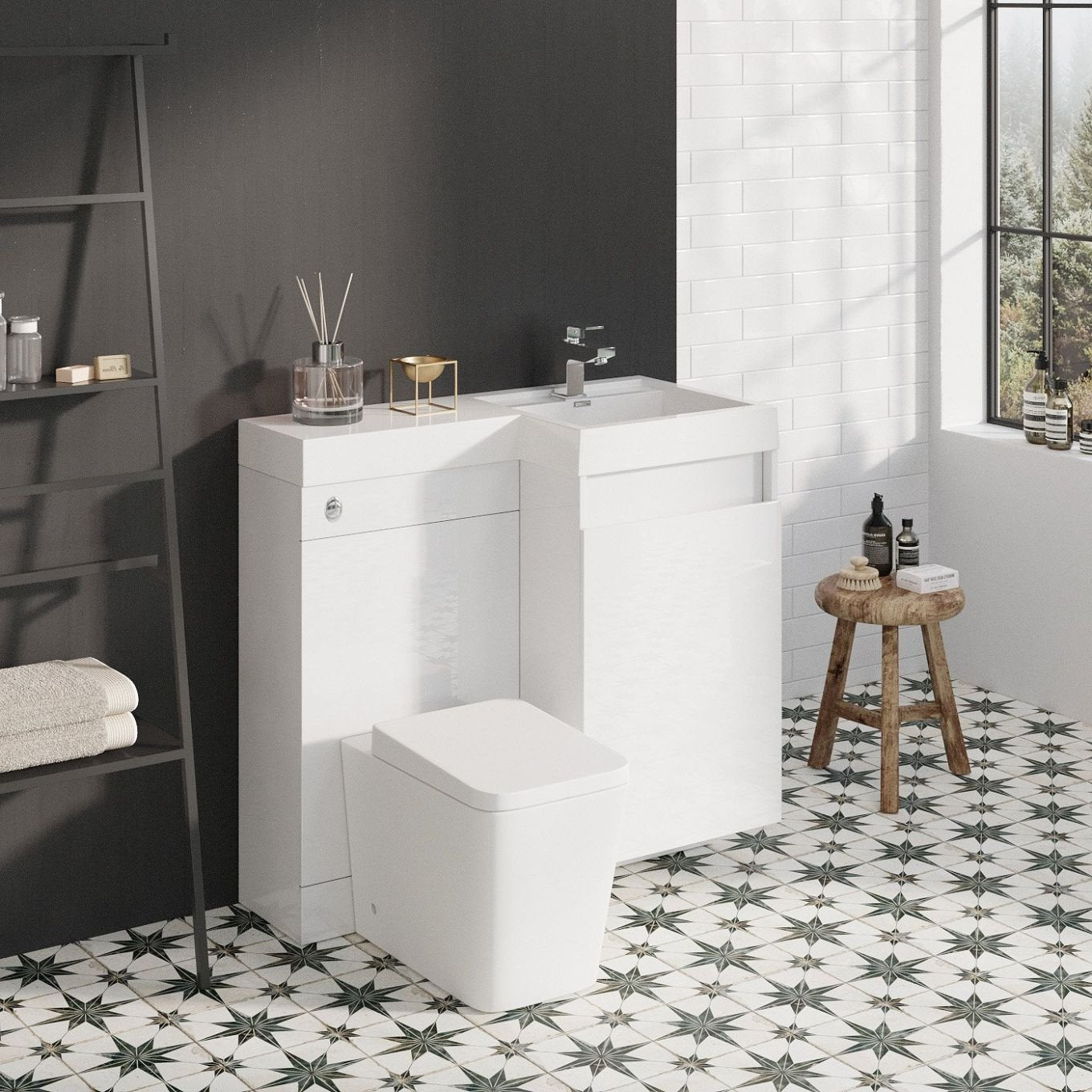 Summers Gloss White Right Hand Combination Vanity Basin and WC Unit 900mm