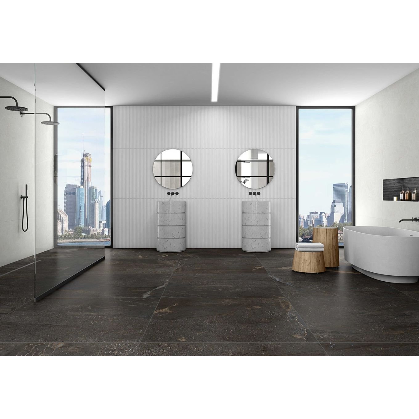 Zoltan Black Stone Effect Gloss Porcelain Tile 1200x1200mm