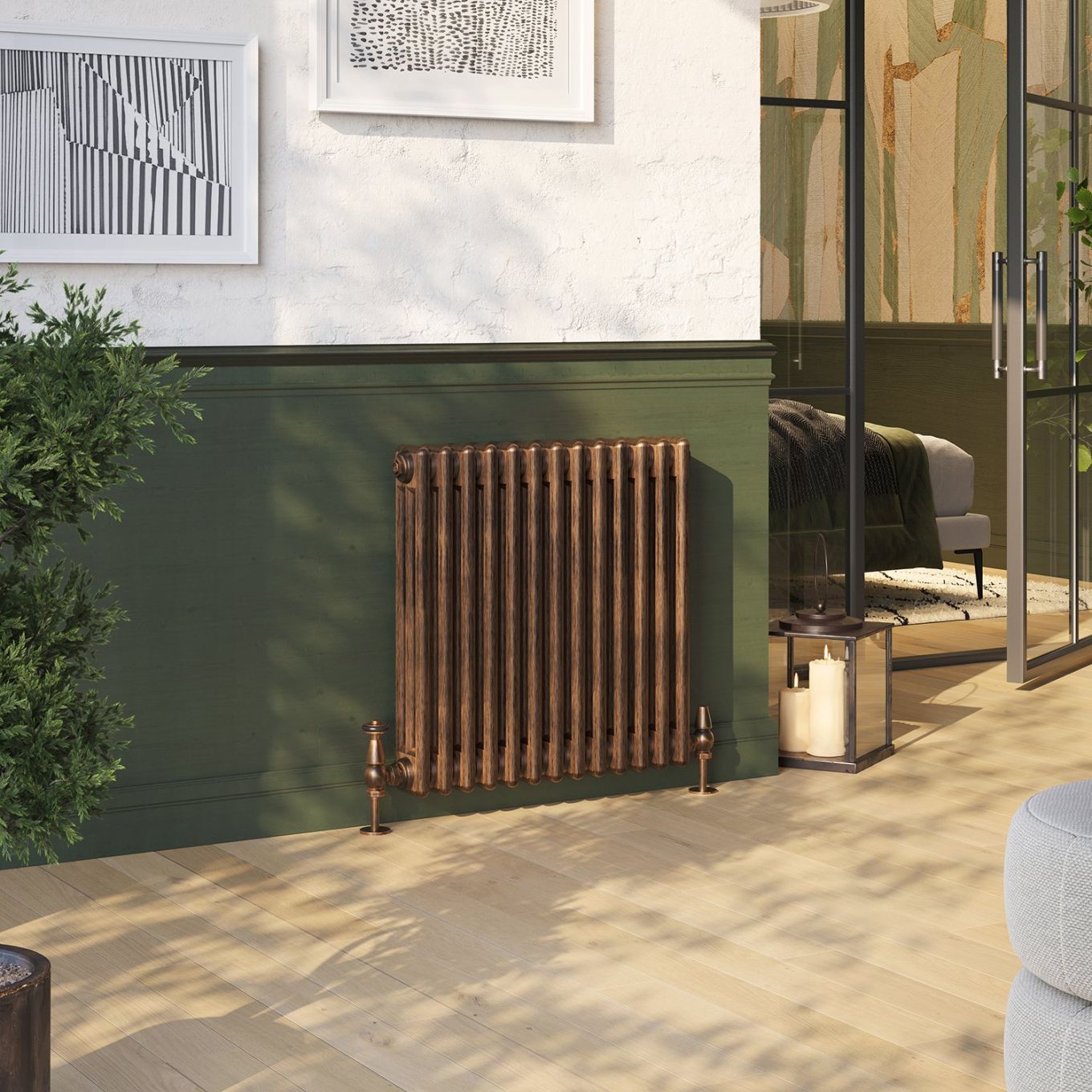 Clement Antique Copper Triple Horizontal Column Radiator 600x605mm