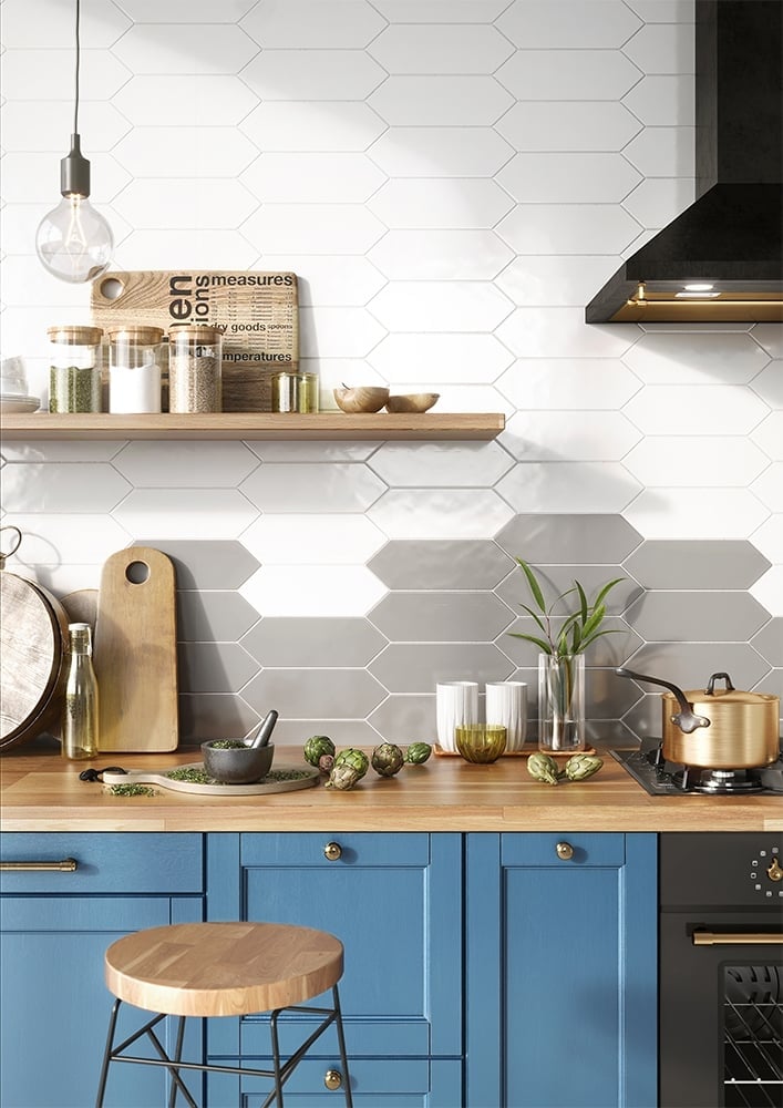 Pixagon White Gloss Ceramic Tile 100x300mm