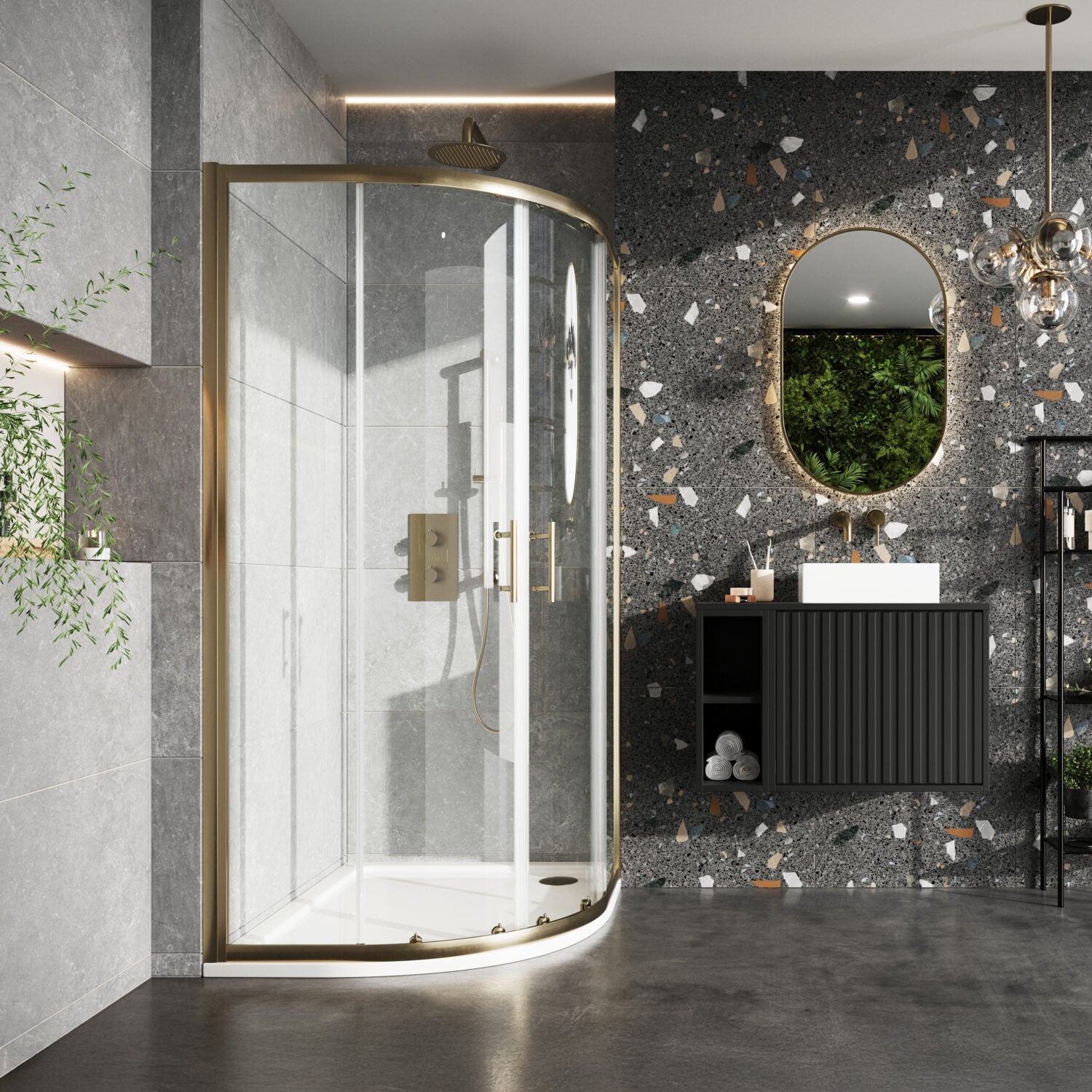 S6 Brushed Brass Double Door Quadrant 800×800