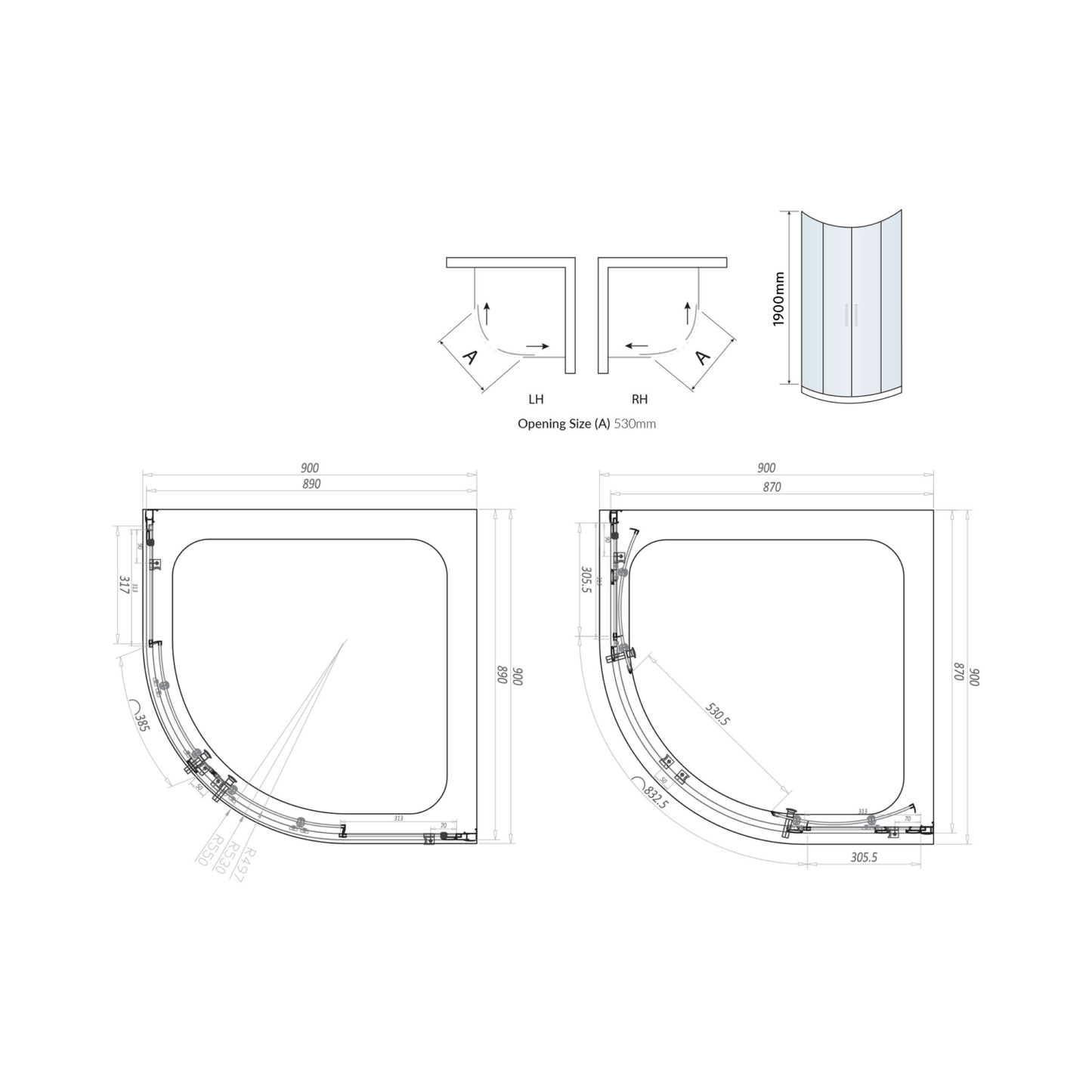 S6 Brushed Brass Double Door Quadrant 900×900