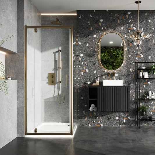 S6 Brushed Brass Pivot Door 900