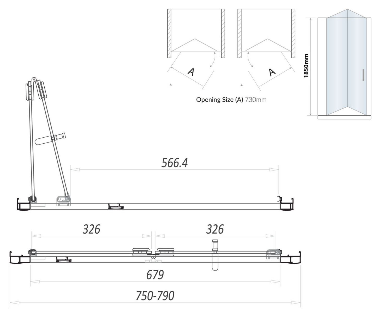 S6 Black Bifold Semi Frameless Door 800
