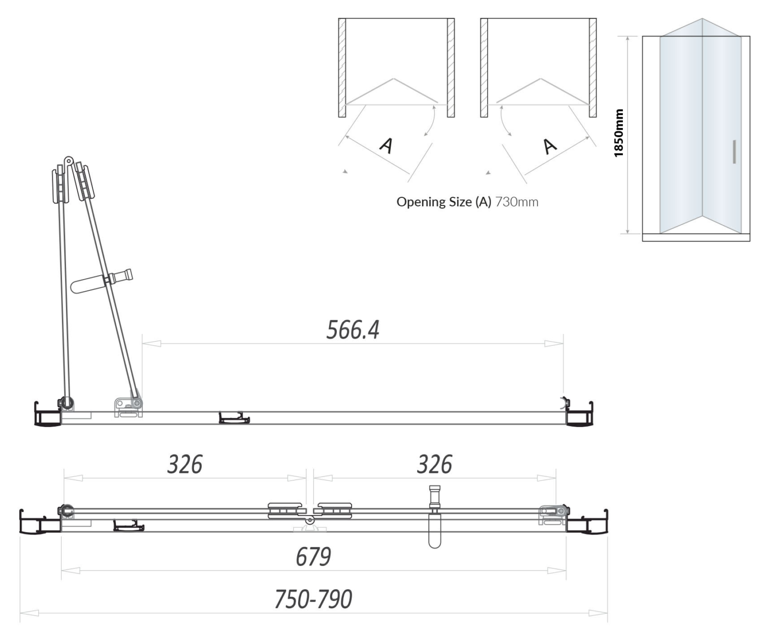 S6 Black Bifold Semi Frameless Door 800
