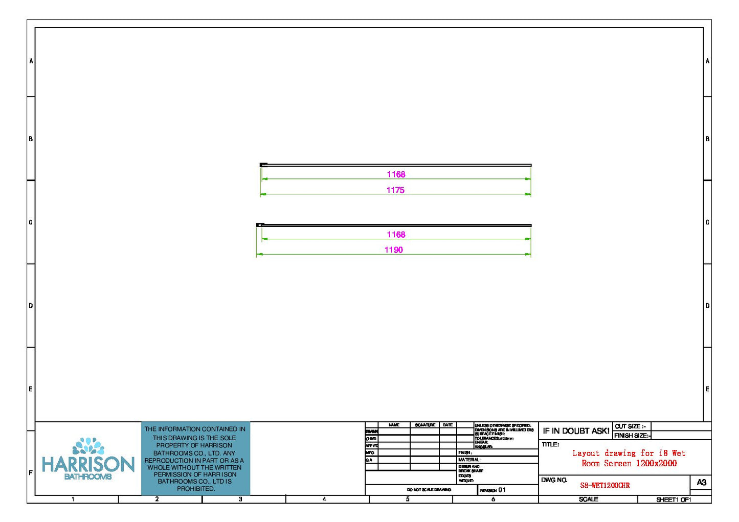 S8 Wetroom Panel 1200