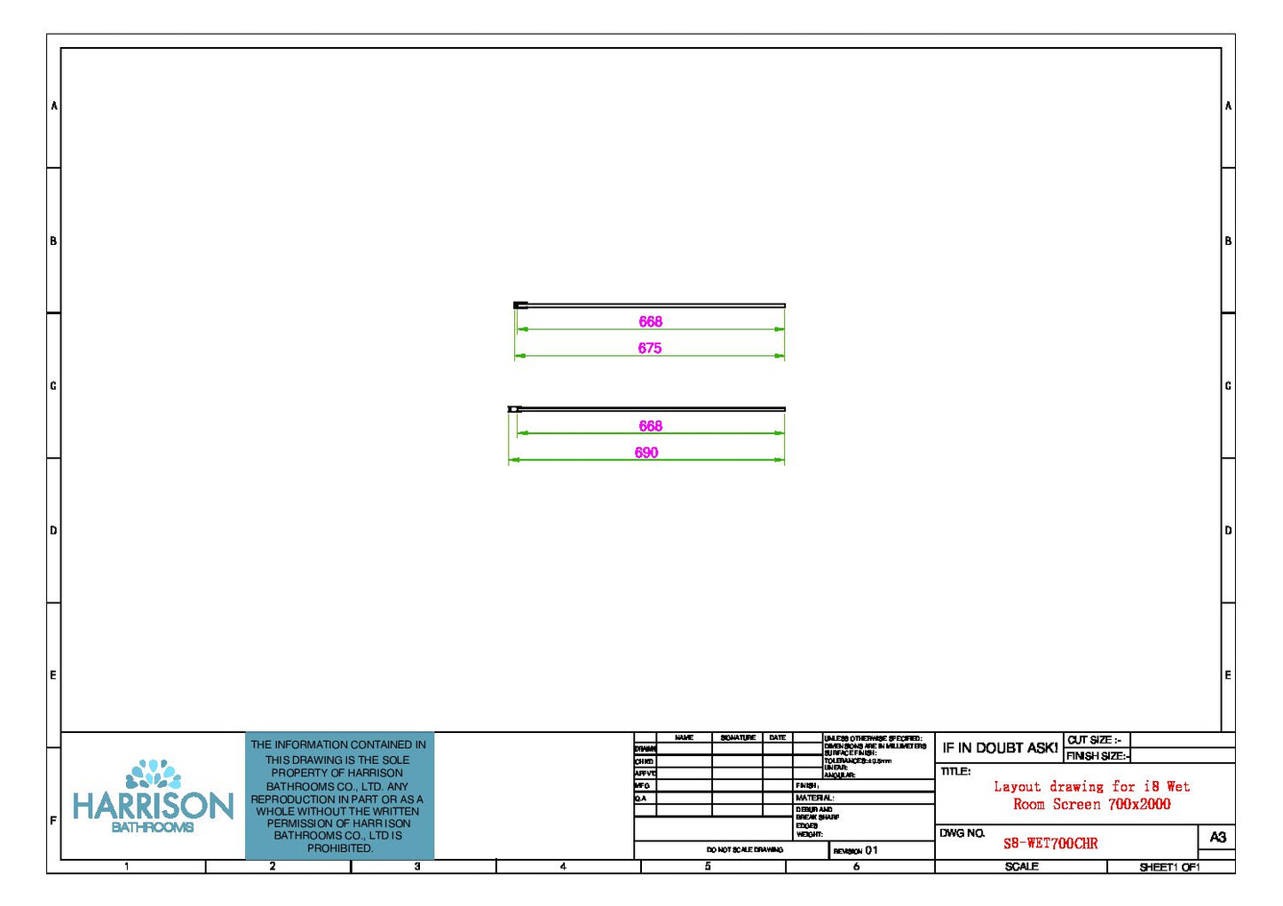 S8 Wetroom Panel 700
