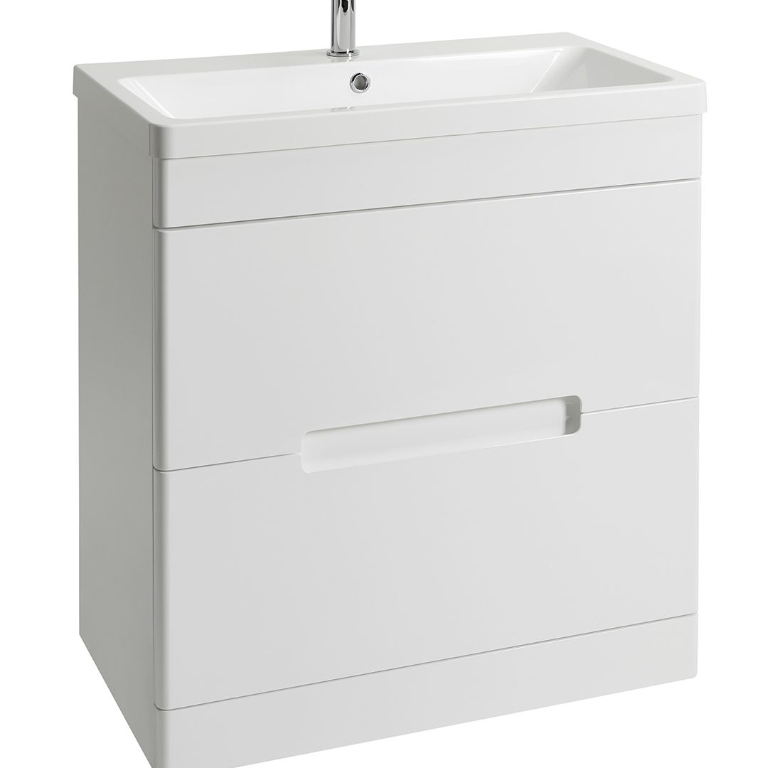 Elegant Haven Selkirk 800 Gloss White Floor Standing 2 Drawer Unit And Basin 54101-