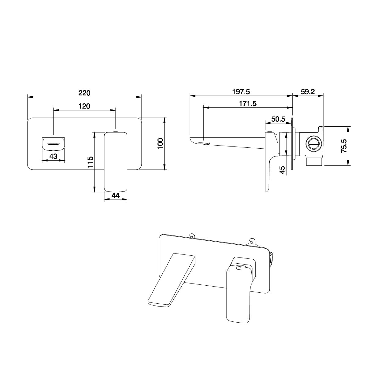 Zena Matt Black Wall Mounted Basin Mixer Tap