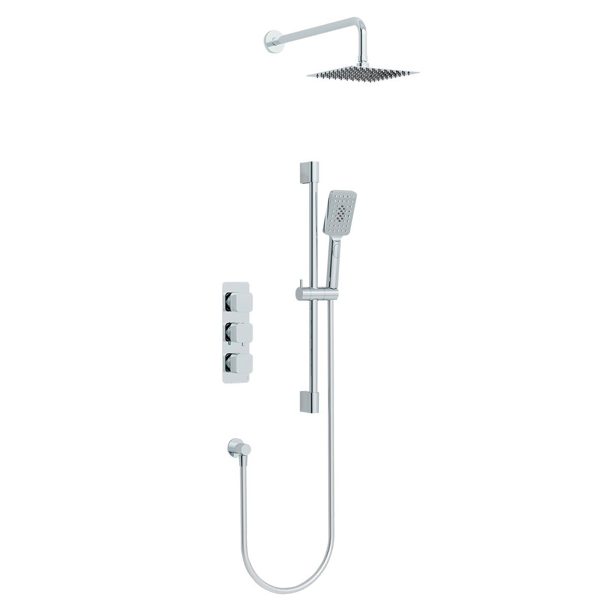Quadro 3 handle dual diverter shower pack with overhead shower, slide rail and multifunction handset in Chrome