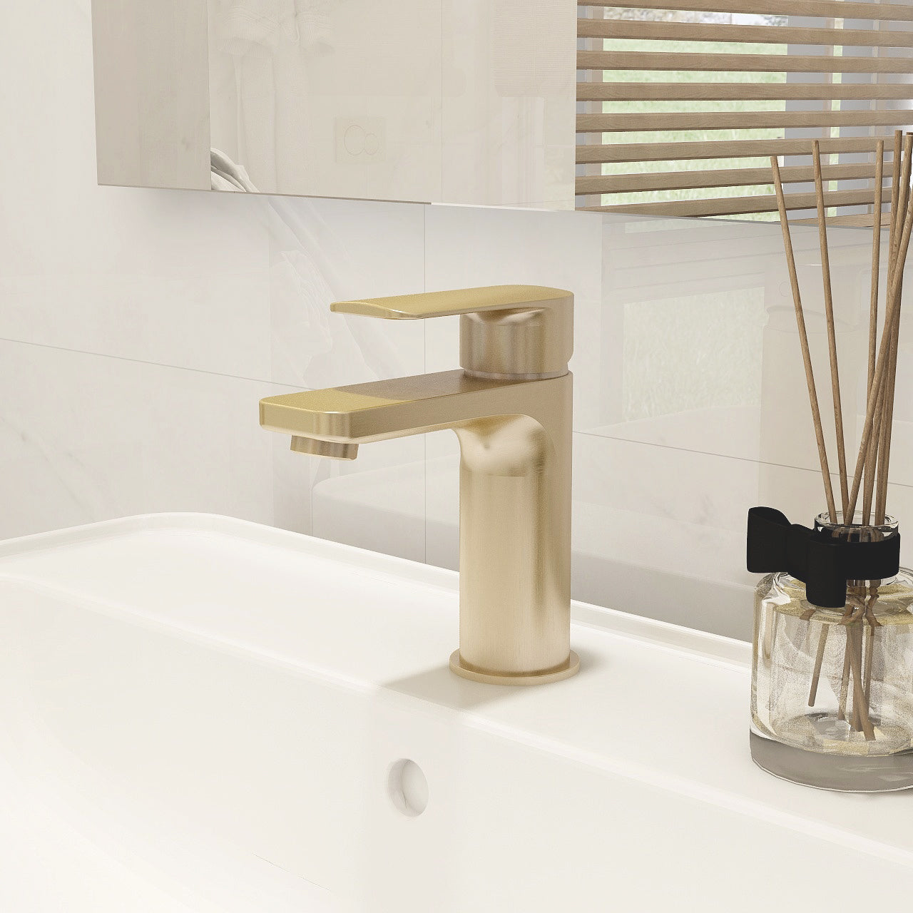 Suburb basin mixer in Brushed Brass with universal waste