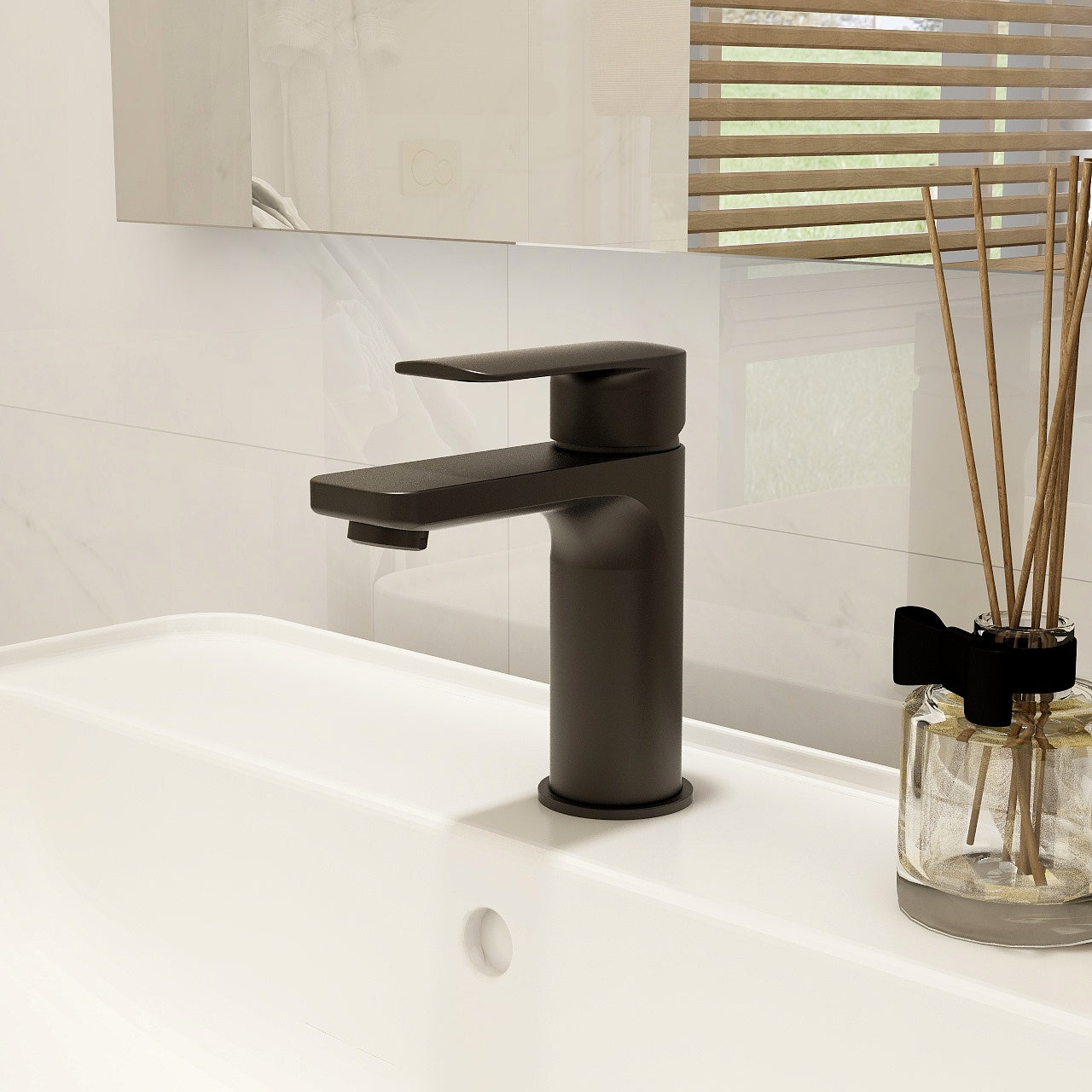 Suburb basin mixer in Matt Black with universal waste