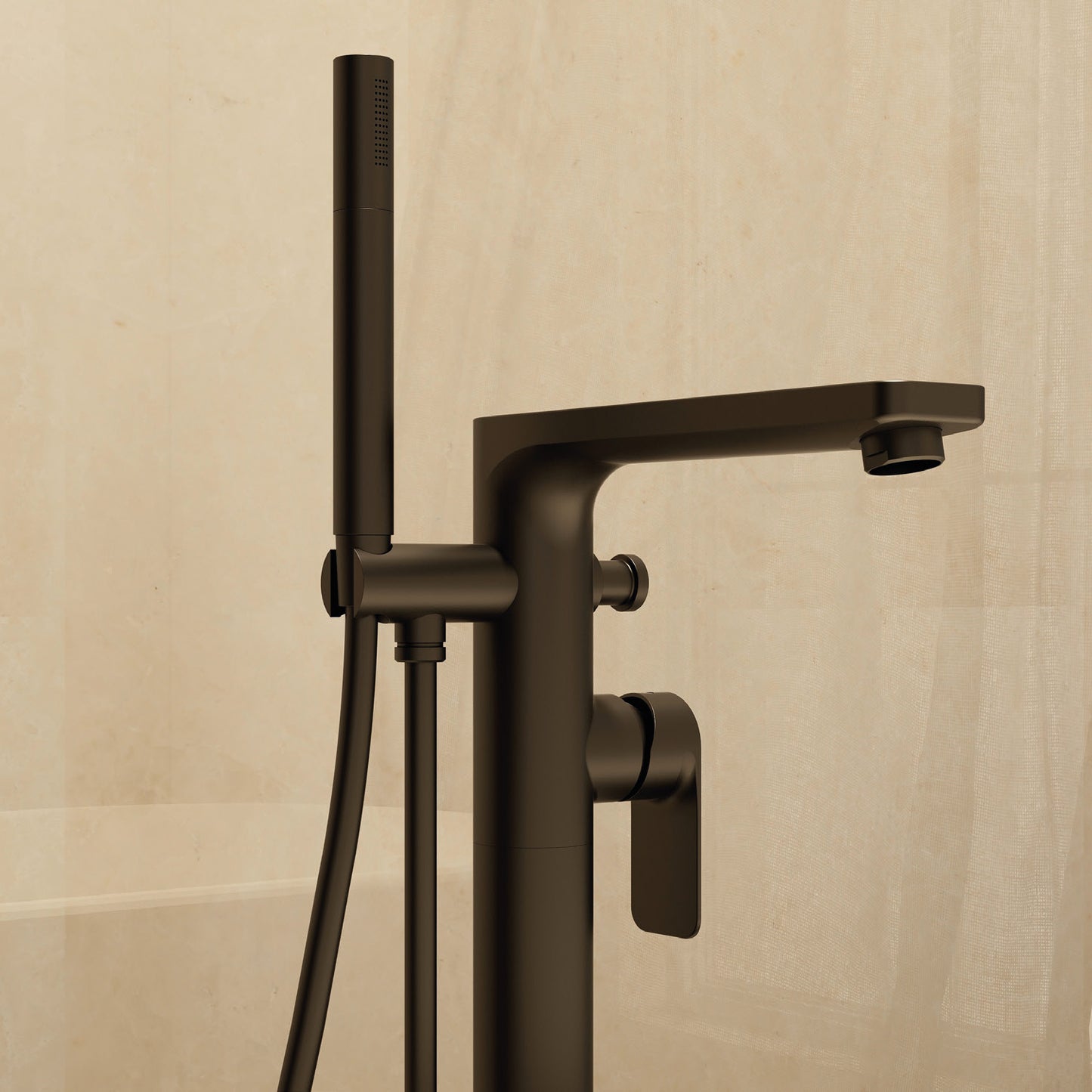 Suburb floor standing bath shower mixer in Matt Black with Hose and handset