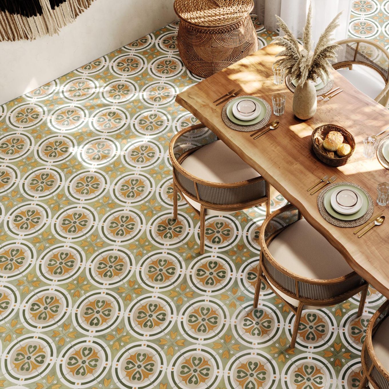 Acropolis Green Matt Porcelain Patterned Tile 223x223mm