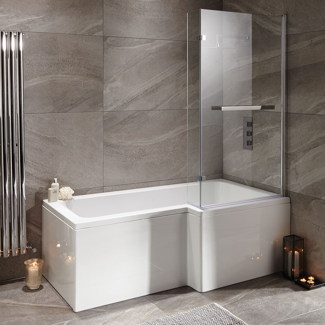 Elegant Haven Skye 1700mm L Shaped 0th Right Hand Shower Bath With L Shaped Shower Screen And Front