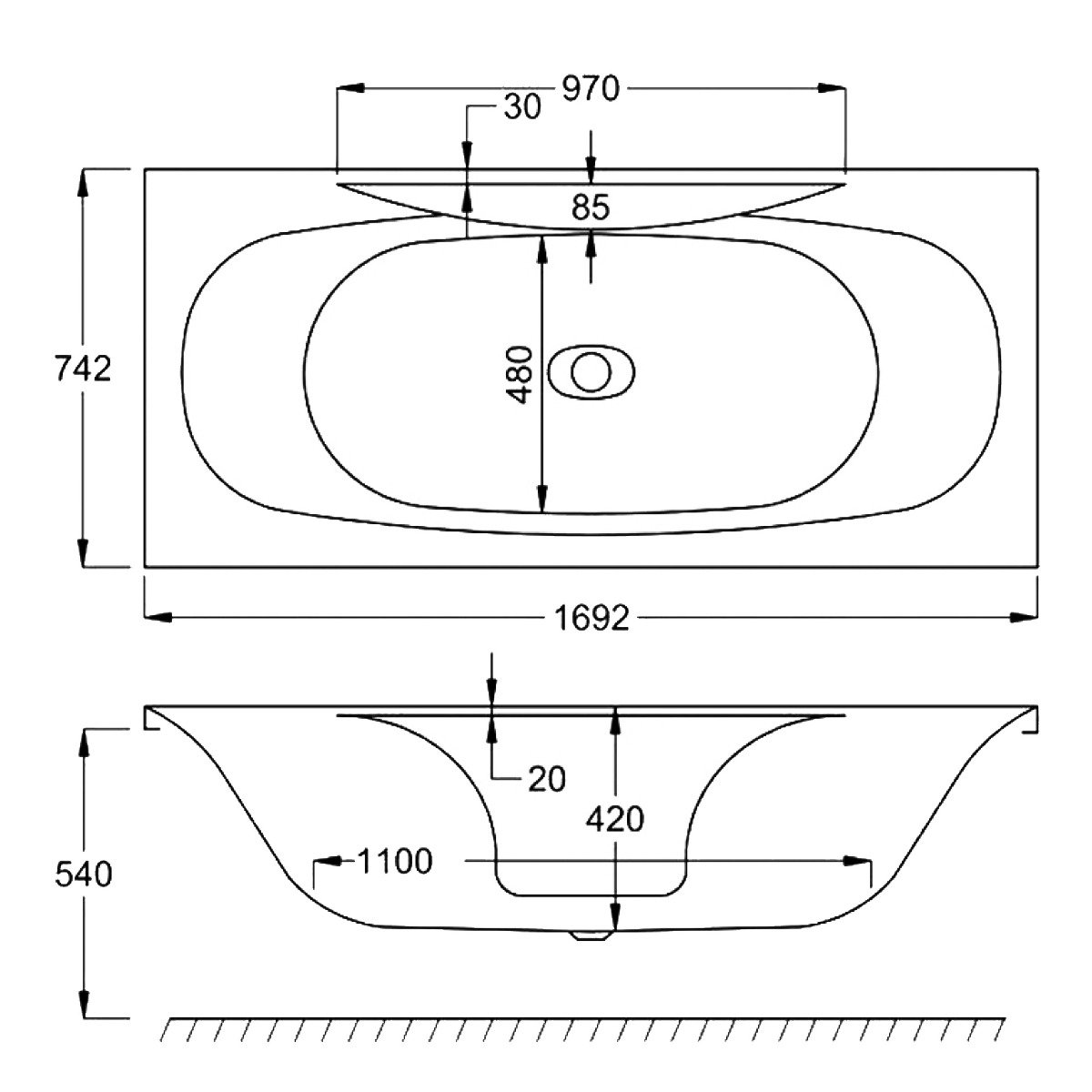 Carron Equity Double Ended Carronite Bath - 1700x750mm