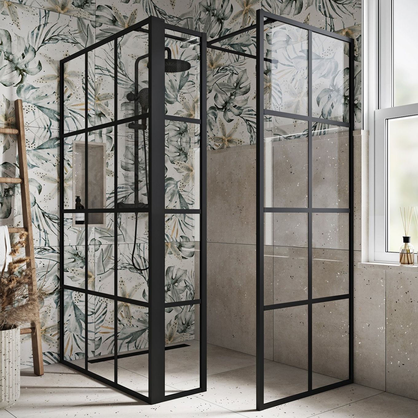 Amien Matt Black Grid Frame Return Panel 300mm