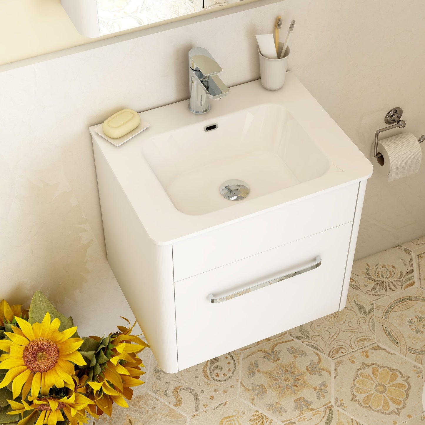 Suburb 500mm x 395mm single drawer wall mounted cabinet white gloss