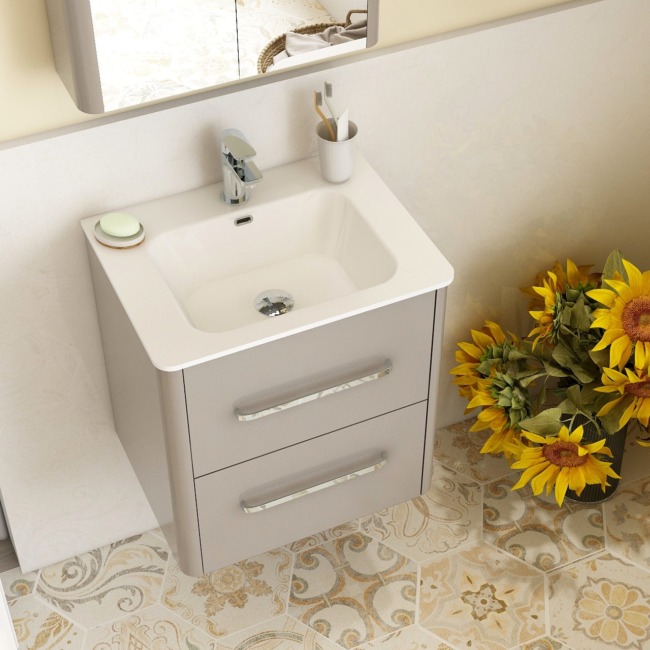 Suburb 500mm × 395mm double drawer wall mounted cabinet matt ash