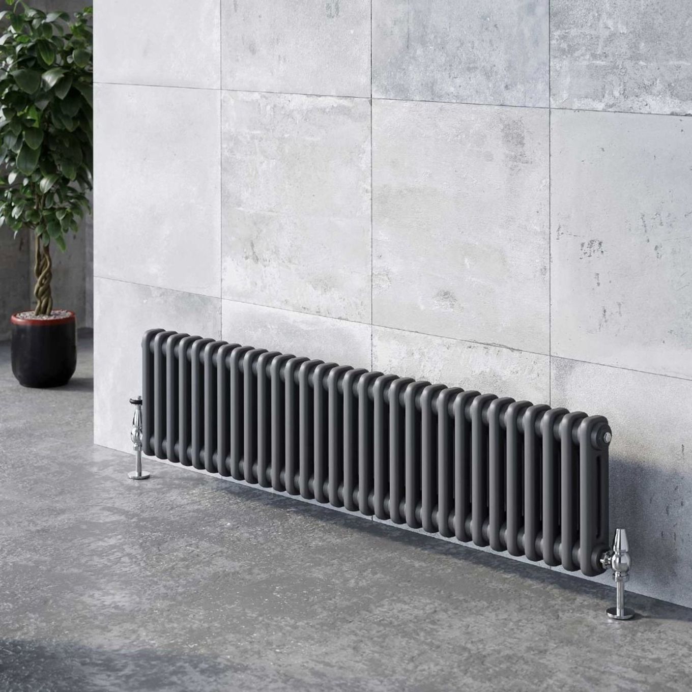 Upton Grey Double Horizontal Column Radiator 400x1370mm