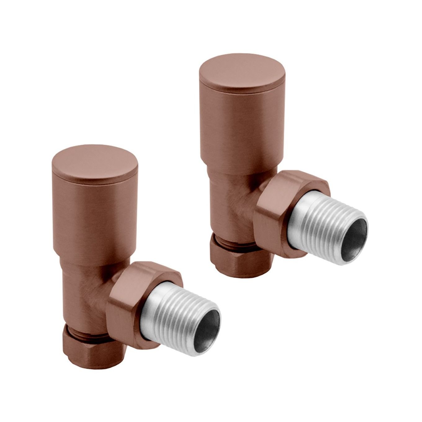 Round Brushed Bronze Angled Pair of Radiator Valves