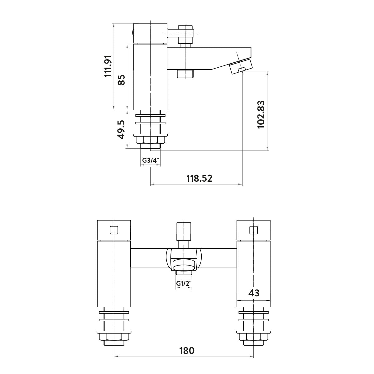 Forme Bath Shower Mixer with shower kit and wall bracket