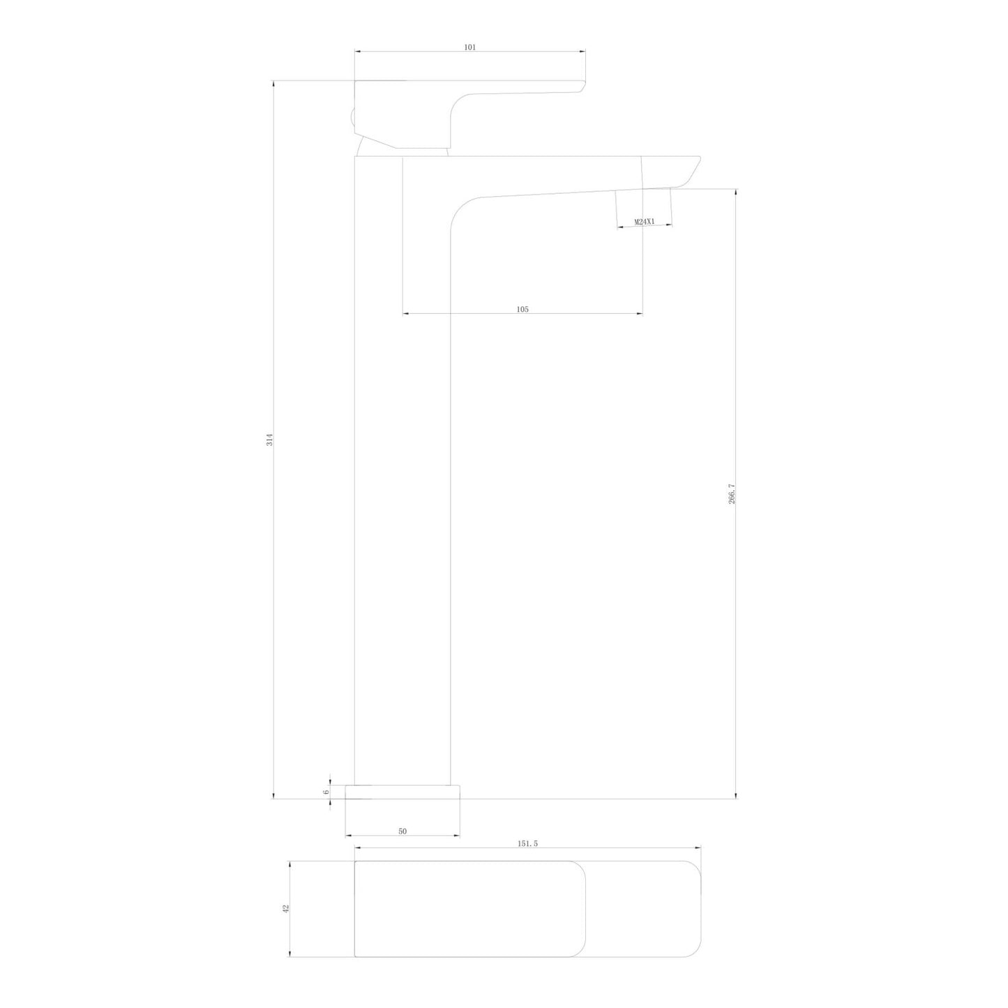 Muro Brushed Brass High Riser Basin Mono