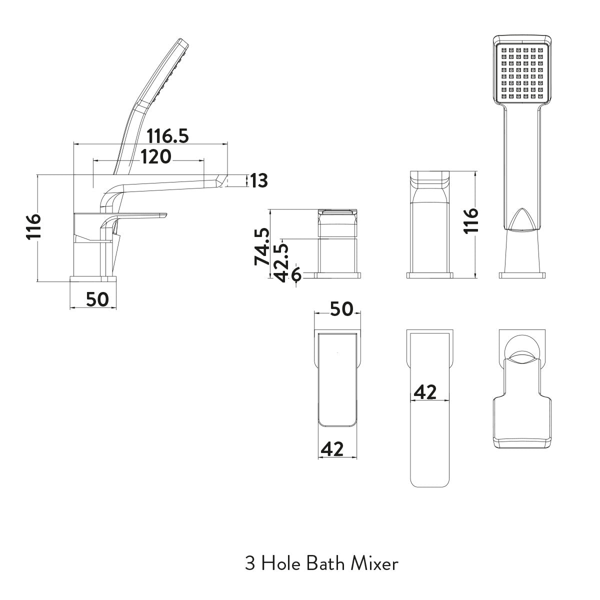 Muro 3 Hole Bath Mixer